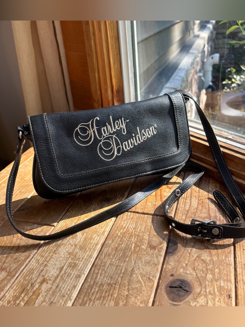 Harley Davidson Black Leather Crossbody Bag